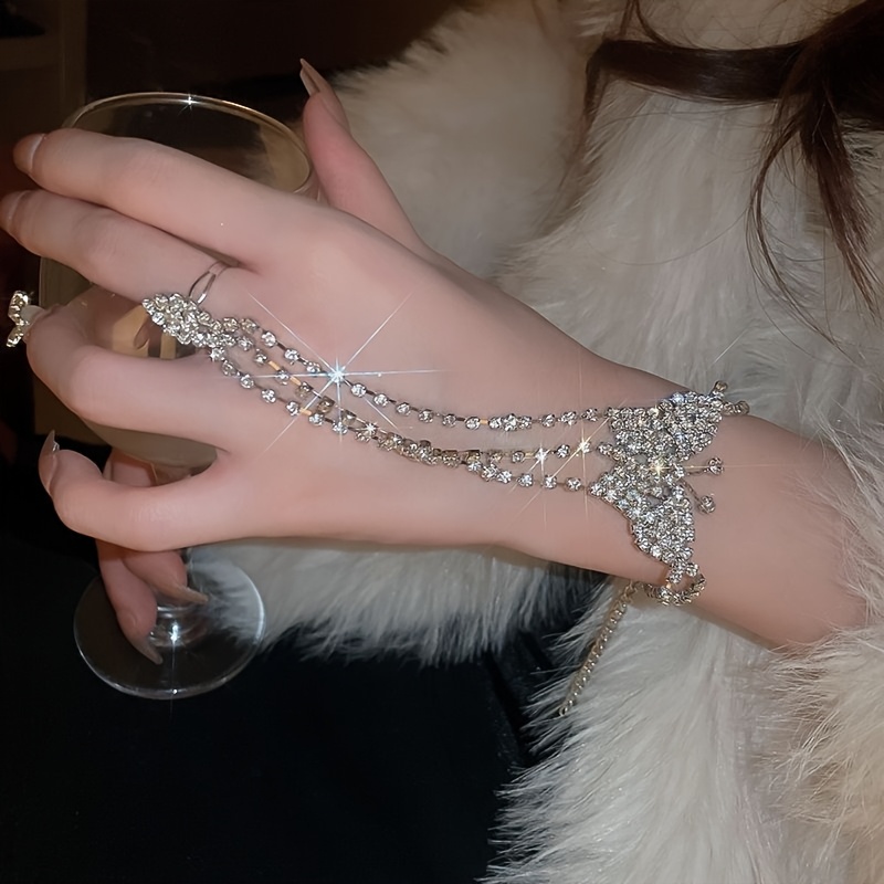 Women's Rhinestone-Encrusted Butterfly Link Bracelet